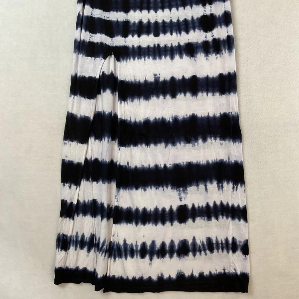 Gianni Bini Womens Navy Blue White Tie Dye Stripe Maxi Skirt Side Slit Size M